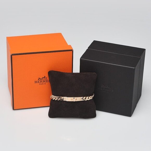 Hermes 18k Rose Gold and Diamond Kelly PM Chain Bracelet - Picture 1 of 6